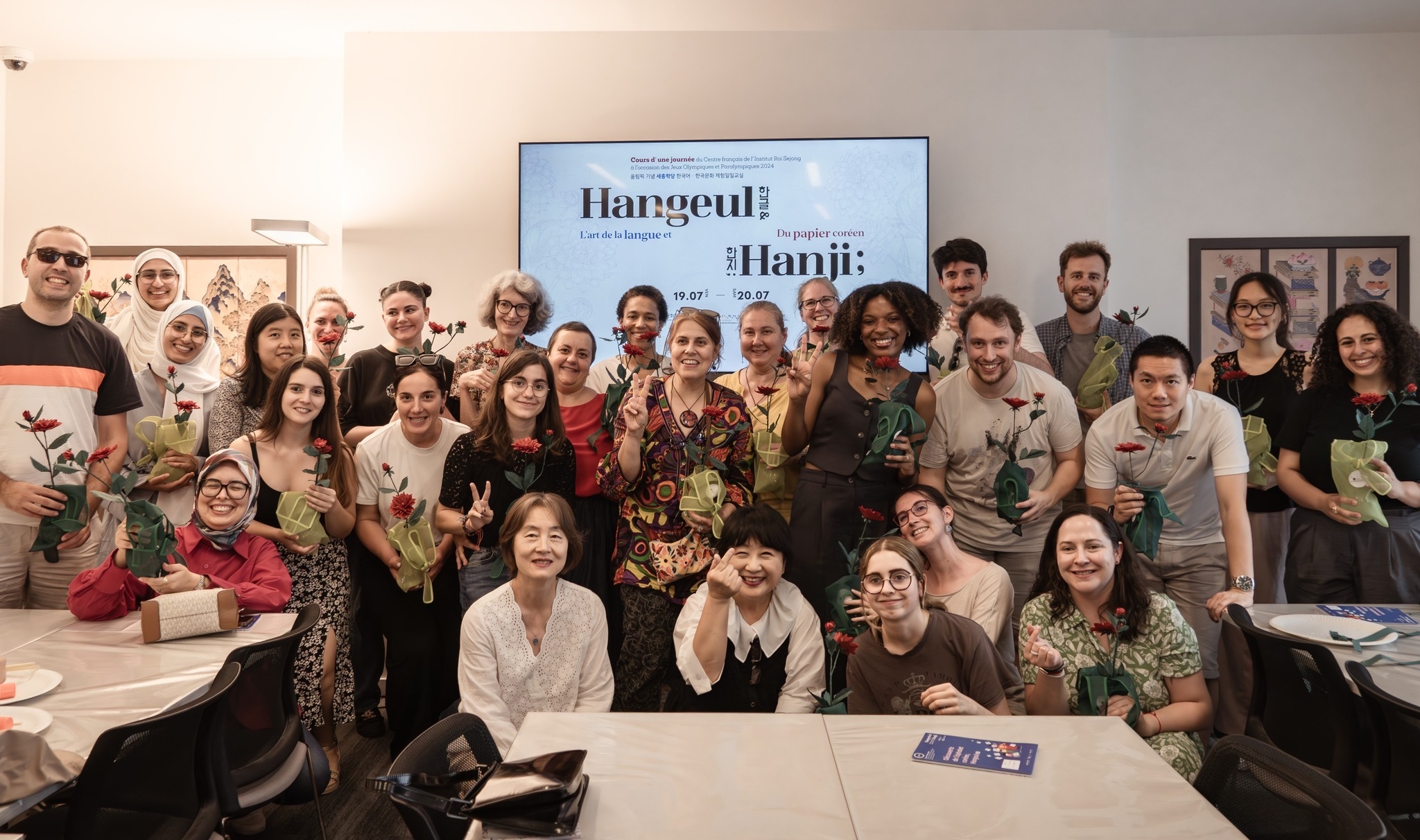 The Ministry of Culture, Sports and Tourism announced on Aug. 22 the King Sejong Institute (KSI) Innovation Plan (2024-27). Shown above are participants of an event held from July 19-20 at the KSI Center in Paris taking a commemorative photo. (KSI Center)  