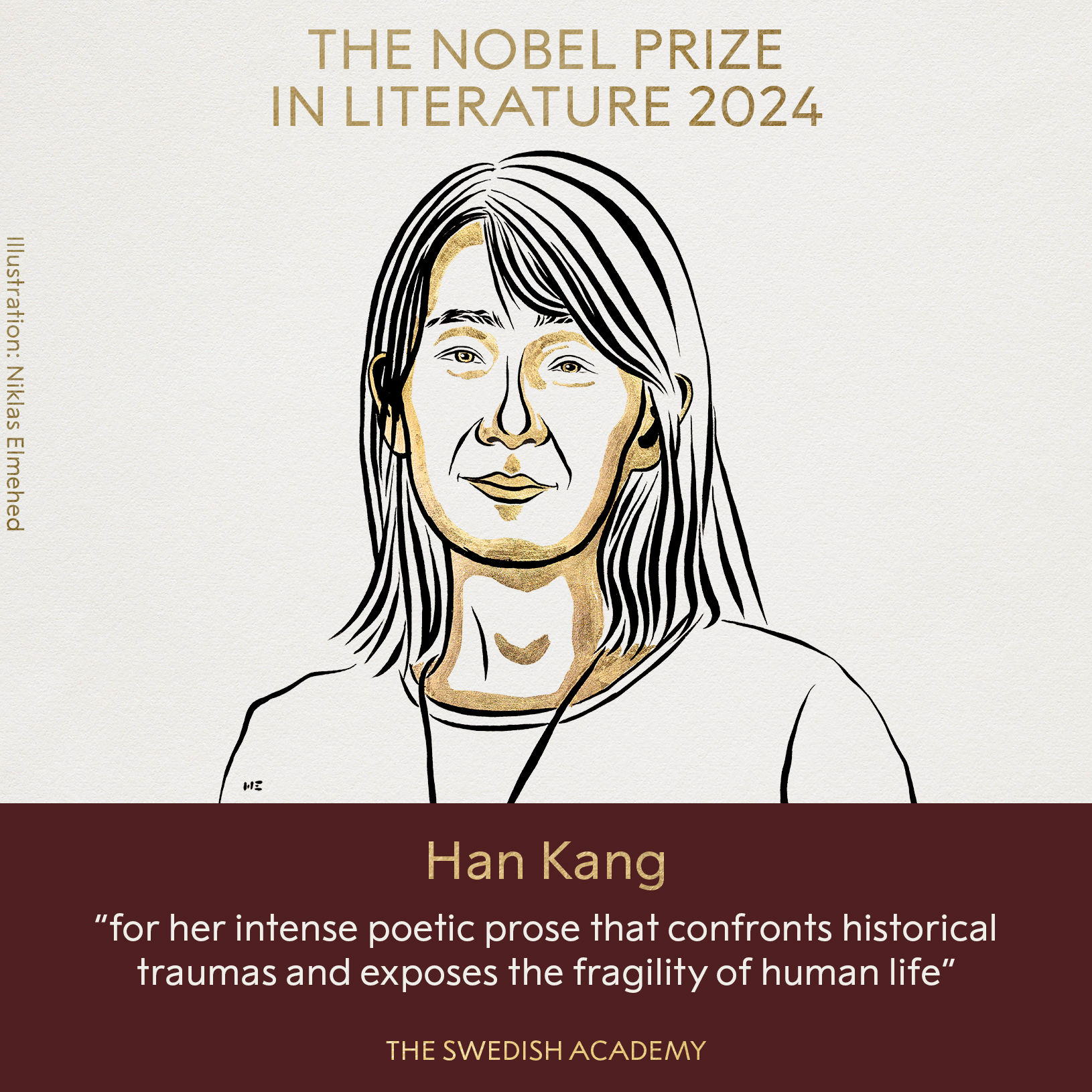 Han Kang on Oct. 10 became the country's first laureate of the Nobel Prize in Literature. (Nobel Prize's official Facebook page)