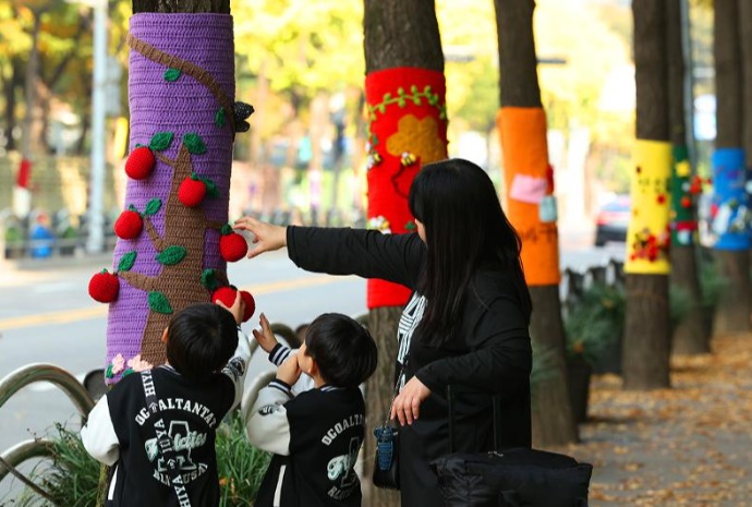 Colorful tree mats to prepare for winter