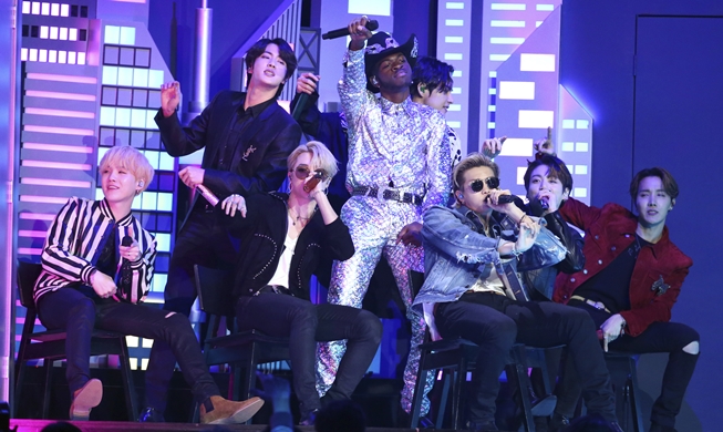 BTS takes to stage at US Grammy Awards